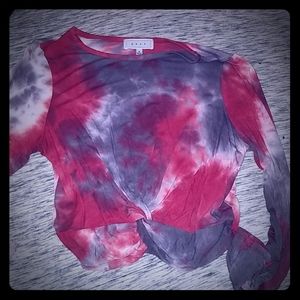 Red and grey tydye long sleave crop top